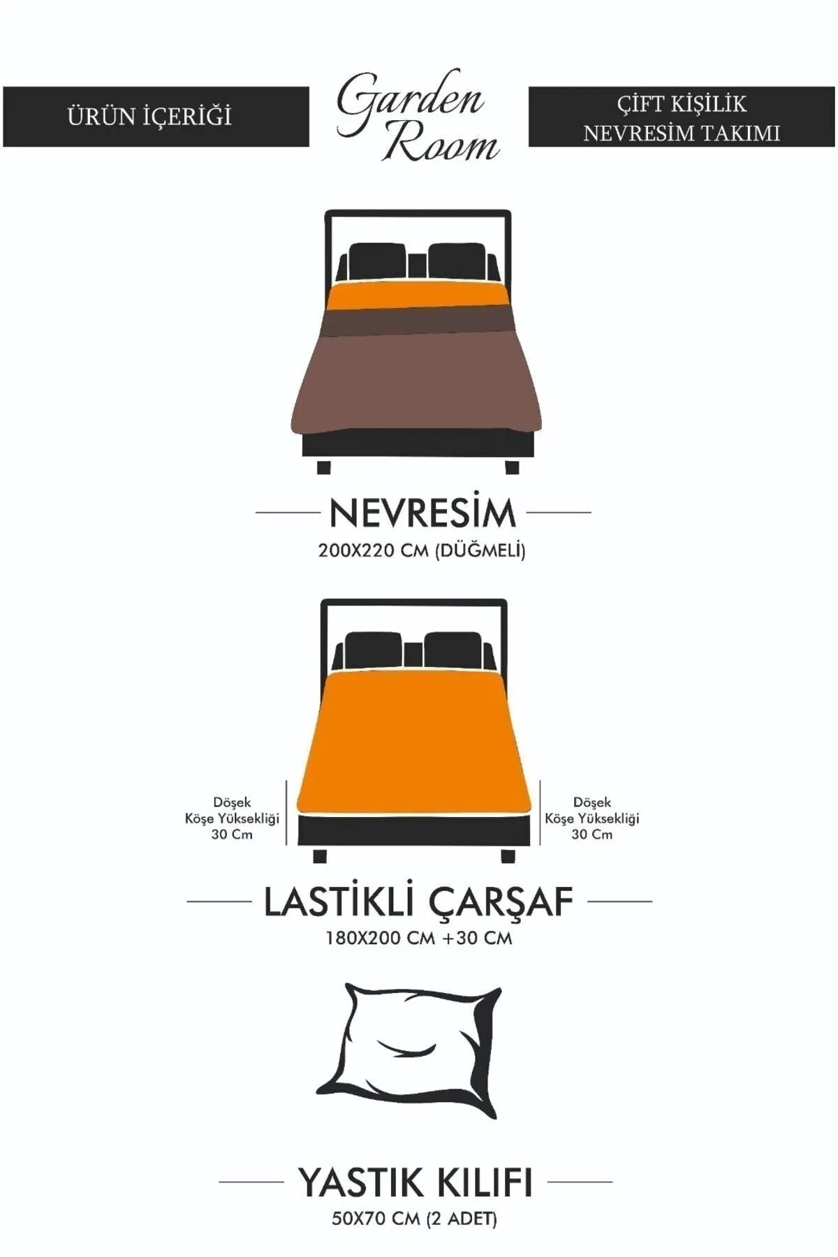 Pamuklu Nevresim Takımı - Lastikli Çarşaflı Çift Kişilik Siyah - Gri